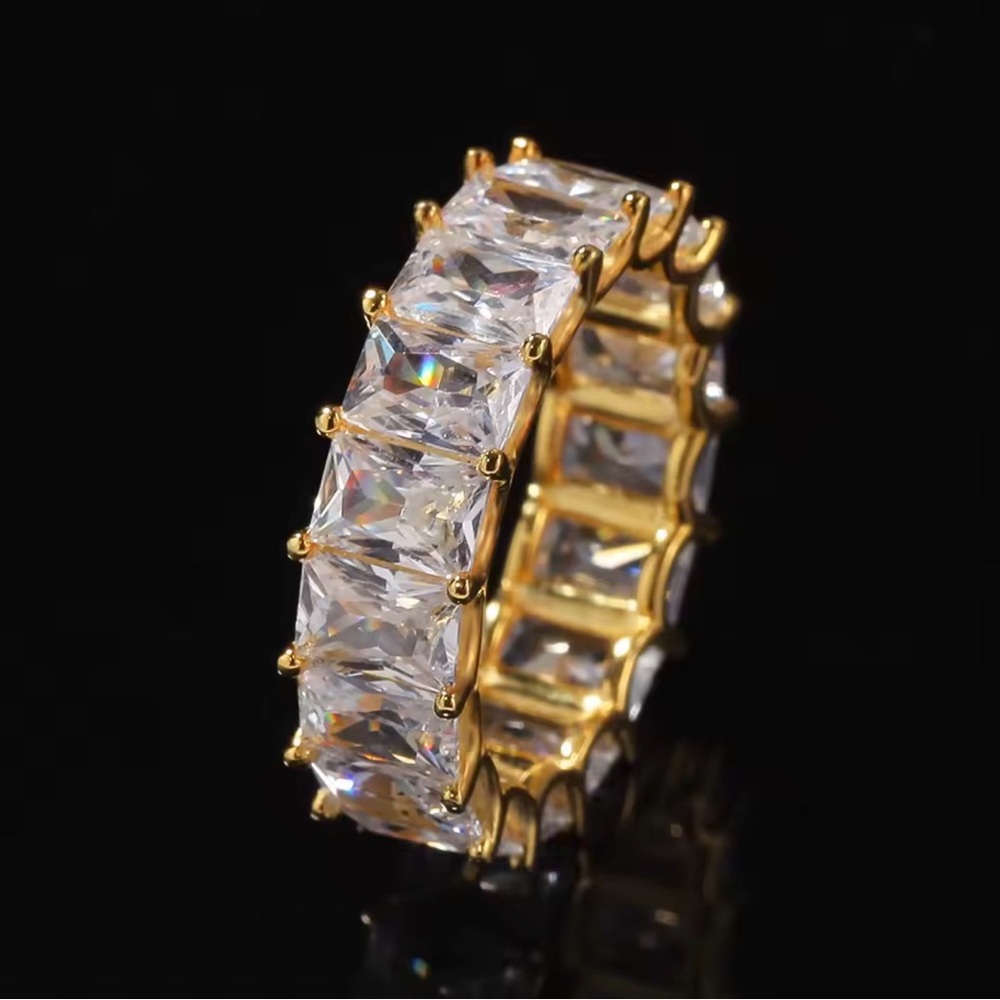 Baguette CZ Ring, 1 Row of 7mm Square CZ’s (Size 9) Gold plating Over 925 Silver